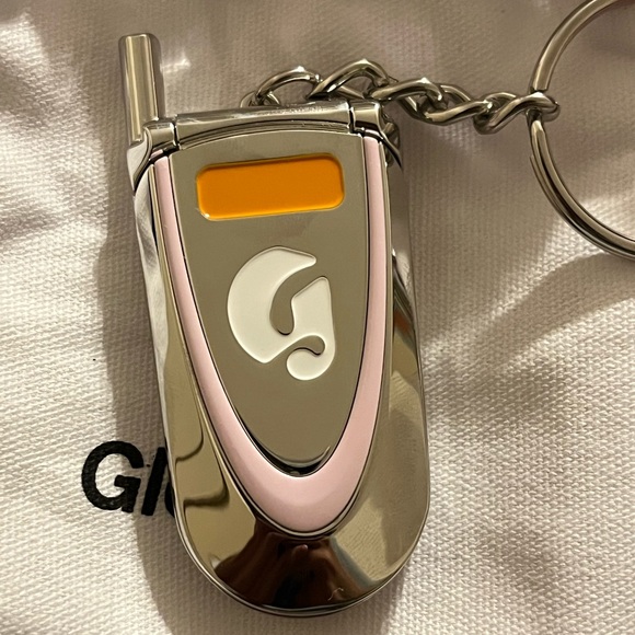 Glossier Accessories - Glossier pink flip cell phone cute keychain
